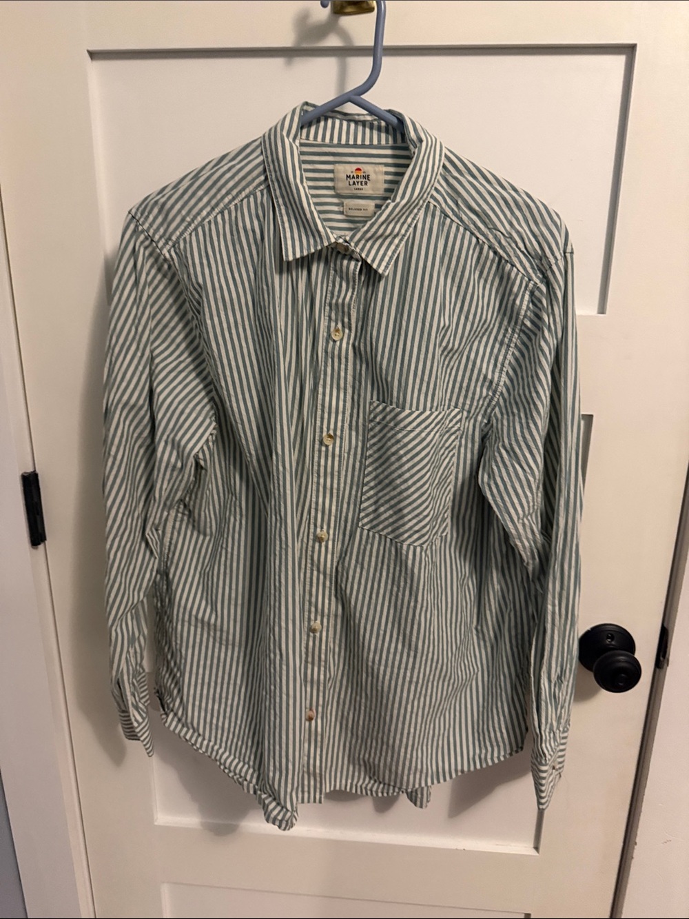 Marine Layer Men’s Green & White Striped Button-Down Shirt